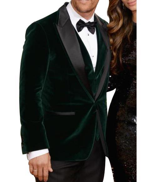 Men's Olive Side Vents Velvet Fabric Fully Lined Jacket