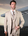 Tan Two Button Two Flap Front Pockets Wool Fabric  Vested Suit