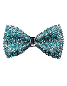 Sparkly Bow Tie Sequin Fabric Rhinestone Bowtie Aqua ~ Silver