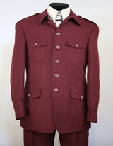 High Collar Suits With Safari Pocket Pleated Pants Wine