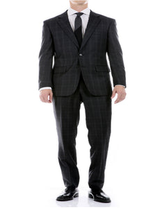 Men's Black Plaid Check 2 Button Windowpane Suit