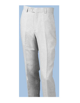 Linen Pants For Men White Flat Front P3110-02