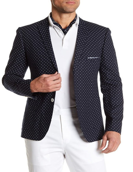 Blue And White Polka Dot Cotton Summer Sportcoat 2 Button Style Perfect For Prom Or Casual Blazer