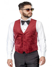 Men'S Burgundy Slim Fit Velvet Modern Dress Waistcoat