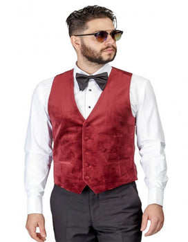 Men'S Burgundy Slim Fit Velvet Modern Dress Waistcoat
