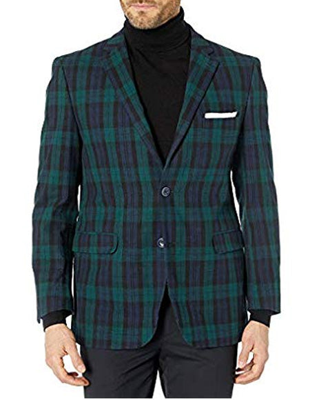 Classic Black Watch Green and Blue Button closure Pocket stuffer pull out