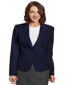 Navy One Button Solid Pattern  Women Blazer