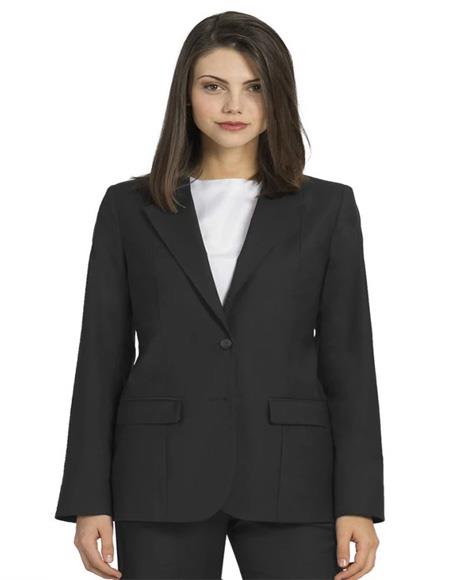 Navy Two Button Solid Pattern  Women Blazer