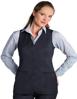 Four Button Solid Pattern Navy Women Vest Sleeveless Blazer