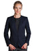 One Button Solid Pattern Women Navy Blazer