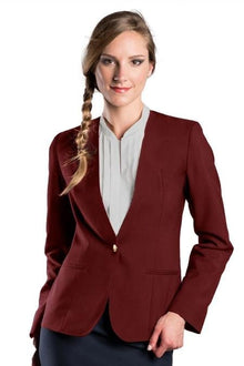 Burgundy One Button Solid Pattern  Women Blazer