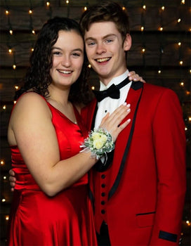 Red Prom Tuxedo Suit With Vest With Trim