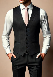 Four Button Besom pocket Men's Black Slim Fit Suit Separates Tuxedo Vest