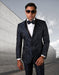Two Button Ultra Slim Fit Prom Suit / Wedding Suit In Navy With Matching Bow Tie