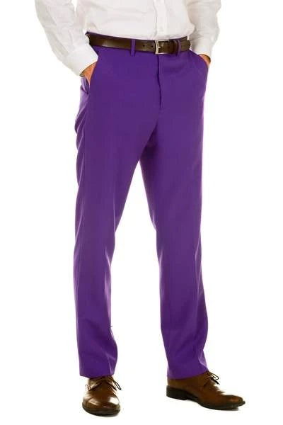 Men's Purple 100% Polyester Slim Fit Pants Purple / Waist Size : 46 Unfinished Bottom Men's Purple 100% Polyester Slim Fit Pants Purple / Waist Size : 46 Unfinished Bottom