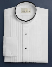 White Pleated Mandarin Tuxedo Collarless Dress Shirts