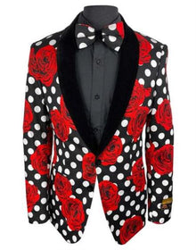 Red Tuxedo Black And White And Red Polk Dot Floral Flower Paisley Suits