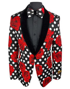 Red Tuxedo Black And White And Red Polk Dot Floral Flower Paisley Suits