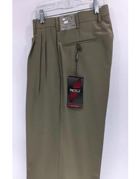Men's Beige Dress Pants Pleated Cuffed Hem