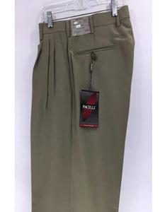 Men's Beige Dress Pants Pleated Cuffed Hem