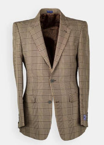 Men's brown checkered blazer with notched lapels