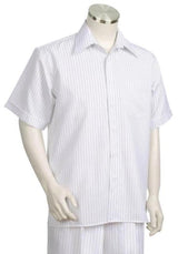 Brilliant Stripes Short Sleeve 2pc Walking Suit Set - White/Black