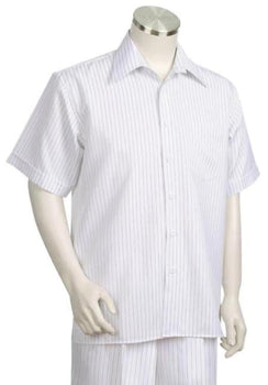 Brilliant Stripes Short Sleeve 2pc Walking Suit Set - White/Black