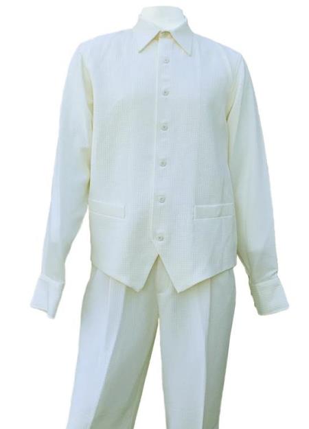 Off White Dual Pocket Accents Long Sleeve 2pc Walking Suit