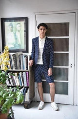 Paisley and Gray Suit Navy White Dot