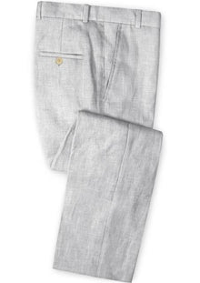 Men's Linen Fabric Pants Flat Front Light Gray