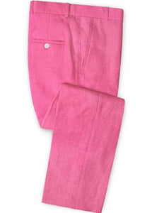 Men's Linen Fabric Pants Flat Front Neon Pink