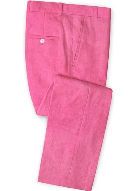 Men's Linen Fabric Pants Flat Front Neon Pink