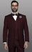 Men’s Burgundy Regular Fit Suit with Vest, Formal Wedding Prom Dress Suit