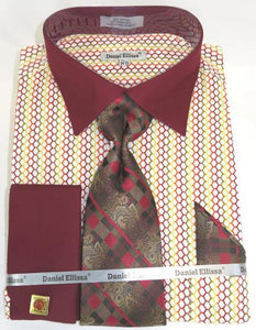 Mens Fashion Dress Shirts and Ties Burgundy Multi Colorful Men's Dress Shirt