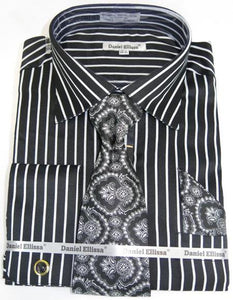 Mens Fashion Dress Shirts and Ties Black Pinstripe Colorful Men's Dress Shirt