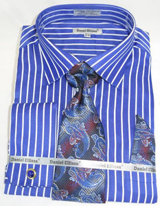 Mens Fashion Dress Shirts and Ties Royal Pinstripe Colorful Men's Dress Shirt
