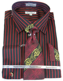Mens Fashion Dress Shirts and Ties Black-Red Pinstripe Colorful Men's Dress Shirt