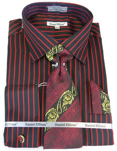 Mens Fashion Dress Shirts and Ties Black-Red Pinstripe Colorful Men's Dress Shirt