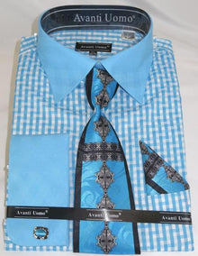 Mens Fashion Dress Shirts and Ties Aqua Blue Colorful Men's Dress Shirt