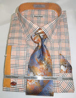 Mens Fashion Dress Shirts and Ties Black Orange Colorful Men's Dress Shirt