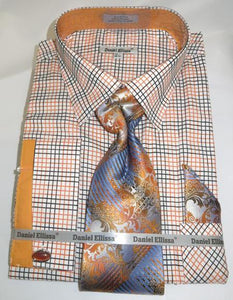 Mens Fashion Dress Shirts and Ties Black Orange Colorful Men's Dress Shirt