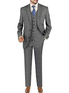 Slim Fit Suits Plaid Suit Dark Grey
