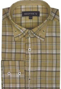 Patterned Dress Shirt - Men's Plaid Fashion Shirt Beige