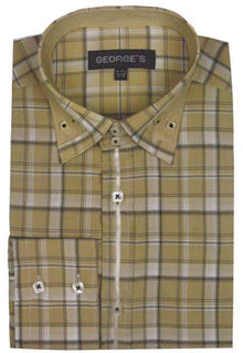 Patterned Dress Shirt - Men's Beige Plaid Fashion Shirts