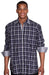 Patterned Dress Shirt - Men's Navy Blue Fashion Plaid High Collar Shirt With Solid Trim