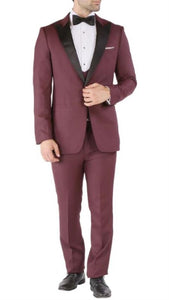 Prom Tuxedo - Wedding Tuxedo Luna Burgundy 3-Piece Slim Fit Peak Lapel Tuxedo