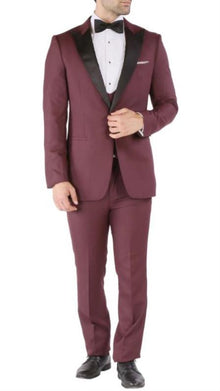 Prom Tuxedo - Wedding Tuxedo Luna Burgundy 3-Piece Slim Fit Peak Lapel Tuxedo