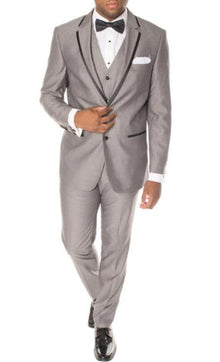 Prom Tuxedo - Wedding Tuxedo Celio Grey and Black 3-Piece Slim Fit Notch Lapel Tuxedo