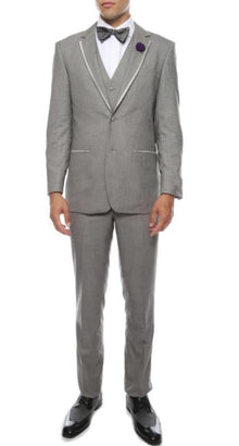 Prom Tuxedo - Wedding Tuxedo Celio Grey 3-Piece Slim Fit Notch Lapel Tuxedo