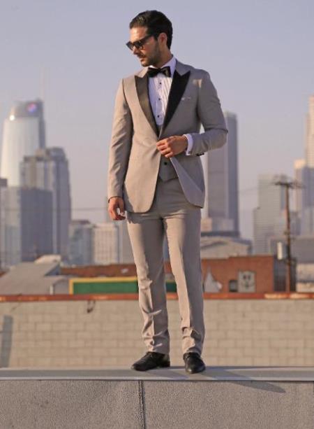 Prom Tuxedo - Wedding Tuxedo Luna Grey 3-Piece Slim Fit Peak Lapel Tuxedo